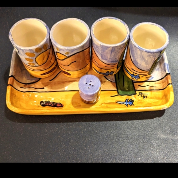 Vintage Hand painted Mexican Tequila Tray Set - Picture 6 of 6